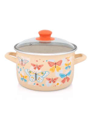 Garnek emaliowany 20 cm 4.0L ze szklaną pokrywką, brzoskwiniowy, Butterfly