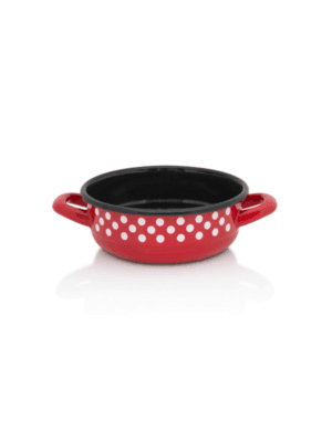 Miska emaliowana z uchwytami 16 cm 1.2L, czerwona, Dots on red