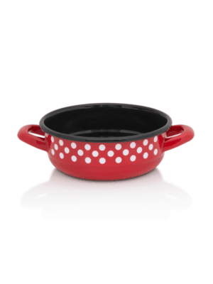 Miska emaliowana z uchwytami 18 cm 1.5L, czerwona, Dots on red