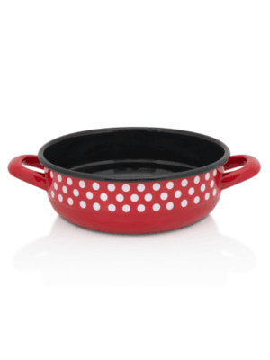 Miska emaliowana z uchwytami 20 cm 2.1L, czerwona, Dots on red