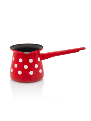 Klasyczny tygielek emaliowany na 4 kawy, 0.4L, czerwony, Dots on red