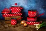 Garnek emaliowany ze szklaną pokrywką, 22 cm 5.0l, czerwony, Dots on red