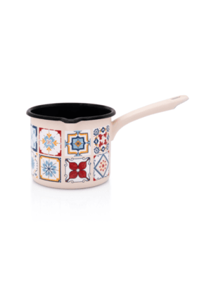 Prosty kubek emaliowany z długą rączką, 12 cm 1.2L, kremowy, Porto