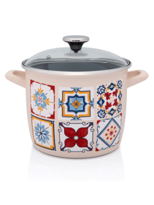 Wysoki garnek emaliowany ze szklaną pokrywką, 20 cm 5.1L, kremowy, Porto