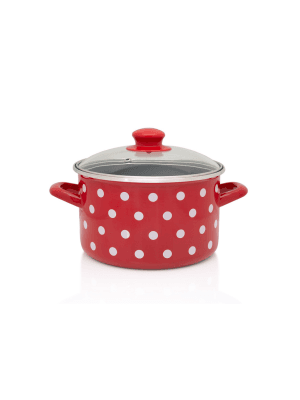 Garnek emaliowany ze szklaną pokrywką, 18 cm 3.0l, czerwony, Dots on red