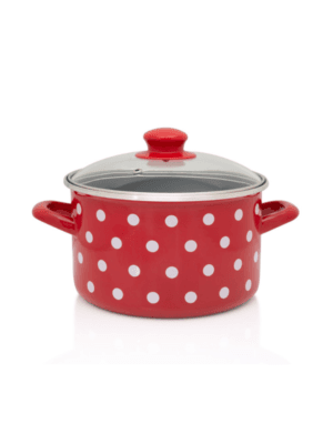 Garnek emaliowany ze szklaną pokrywką, 20 cm 4.0l, czerwony, Dots on red