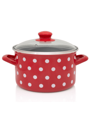 Garnek emaliowany ze szklaną pokrywką, 22 cm 5.0l, czerwony, Dots on red