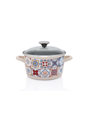 Garnek emaliowany ze szklana pokrywką, 16 cm 1.9L, kremowy, Porto