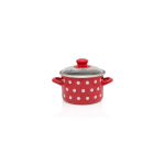 Garnek emaliowany ze szklaną pokrywką, 14 cm 1.5l, czerwony, Dots on red