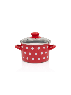 Garnek emaliowany ze szklaną pokrywką, 16 cm 2.0l, czerwony, Dots on red