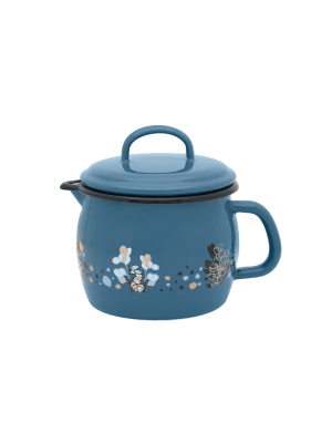 Klasyczny wypukły kubek emaliowany z dzióbkiem i pokrywką, 12 cm 1.3L, niebieski, Cooking Delight