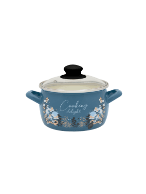 Garnek emaliowany 16 cm 2.2 L, ze szklaną pokrywką, niebieski, Cooking Delight