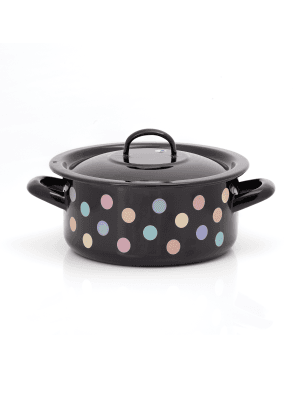 Niski garnek emaliowany 20 cm 2,8 l z pokrywką, czarny, Pastel Dots
