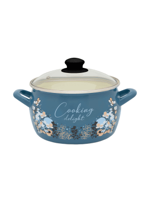 Garnek emaliowany 20 cm 4.2 L, ze szklaną pokrywką, niebieski, Cooking Delight