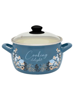 Garnek emaliowany 24 cm 7.5 L, ze szklaną pokrywką, niebieski, Cooking Delight
