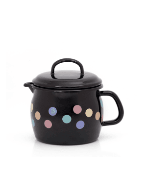 Klasyczny wypukły kubek emaliowany z dzióbkiem 12 cm 1,3 l, czarny, Pastel Dots