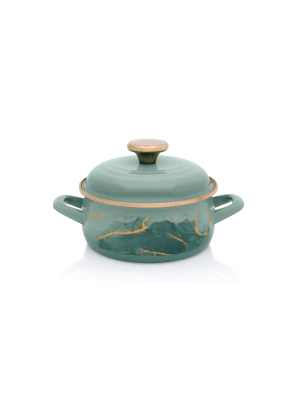 Niski garnek emaliowany z pokrywką 16 cm 1,5 l, miętowy, kolekcja Marble