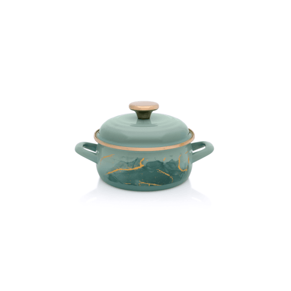 Niski garnek emaliowany z pokrywką 16 cm 1,5 l, miętowy, kolekcja Marble
