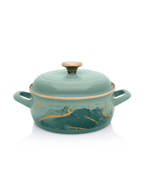 Niski garnek emaliowany z pokrywką 20 cm 2,9 l, miętowy, kolekcja Marble