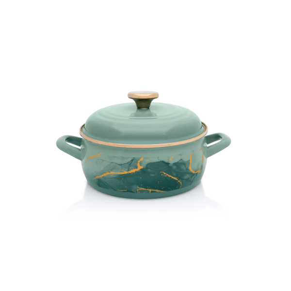 Niski garnek emaliowany z pokrywką 20 cm 2,9 l, miętowy, kolekcja Marble