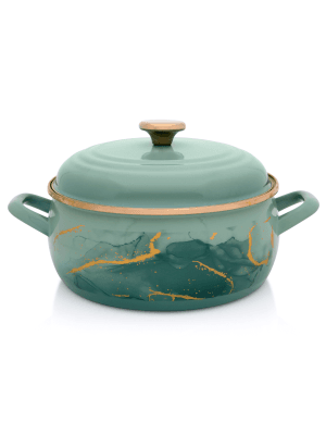 Niski garnek emaliowany z pokrywką 24 cm 5 l, miętowy, kolekcja Marble