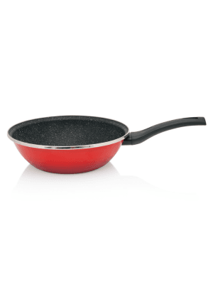 Wok emaliowany 28 cm, czerwony, Granit Induction