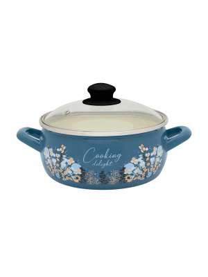 Niski garnek emaliowany 20 cm 2.9 L, ze szklaną pokrywką, niebieski, Cooking Delight