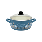 Niski garnek emaliowany 24 cm 5 L, ze szklaną pokrywką, niebieski, Cooking Delight