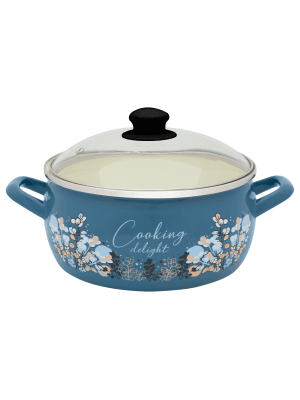 Niski garnek emaliowany 24 cm 5 L, ze szklaną pokrywką, niebieski, Cooking Delight