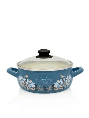 Niski garnek emaliowany 16 cm 1.5 L, ze szklaną pokrywką, niebieski, Cooking Delight