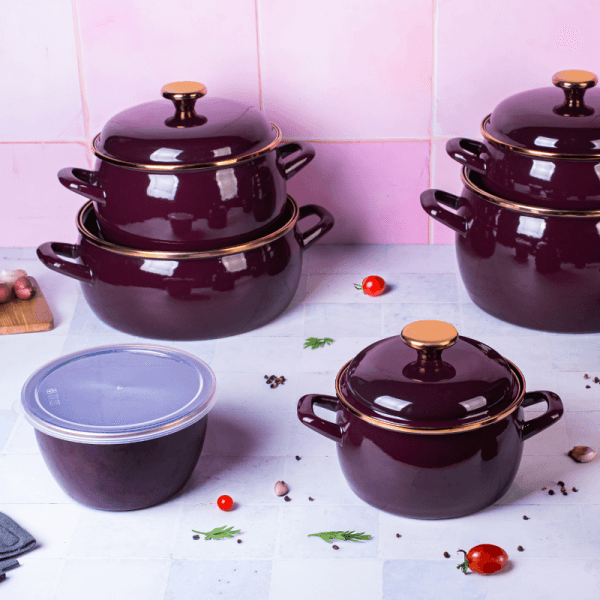 Pojemnik emaliowany z plastikową pokrywką 16 cm 1.7 L, bordowy, Bordeaux