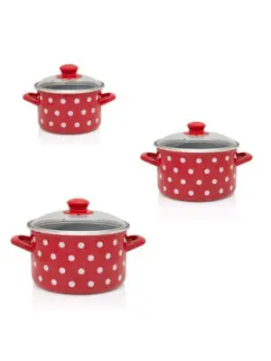 Zestaw garnków emaliowanych Dots on red - 3 l + 4 l + 5 l