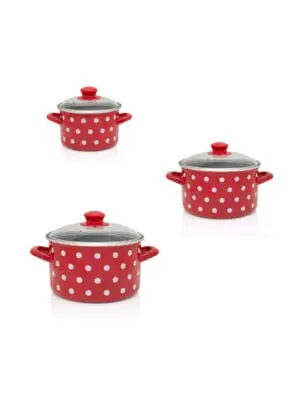 Zestaw garnków emaliowanych Dots on red - 1.5 l + 2 l + 3 l