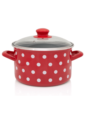 Garnek emaliowany ze szklaną pokrywką 24 cm 6.75 l, czerwony, kolekcja Dots on red