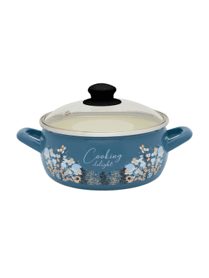 Niski garnek emaliowany 20 cm 2.9 L, ze szklaną pokrywką, niebieski, Cooking Delight