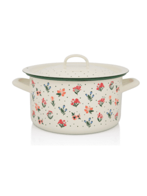 Klasyczny garnek emaliowany z emaliowaną pokrywką 22 cm, 5 l, jasnokremowy, kolekcja Flowers