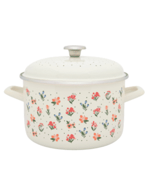 Garnek emaliowany z emaliowaną pokrywką 24 cm, 6,75 l, jasnokremowy, kolekcja Flowers