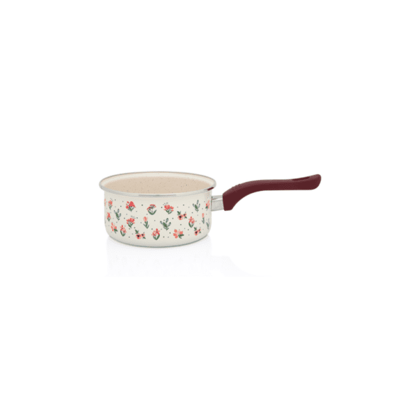Rondel emaliowany 18 cm, 2 l, jasnokremowy, kolekcja Flowers
