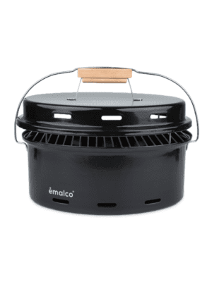 Grill emaliowany przenośny z pokrywką i rusztem - czarny