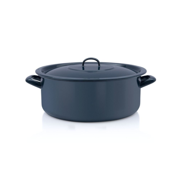 Niski garnek emaliowany z pokrywką 34 cm, 12,5 l, granatowy, kolekcja Teget Finska